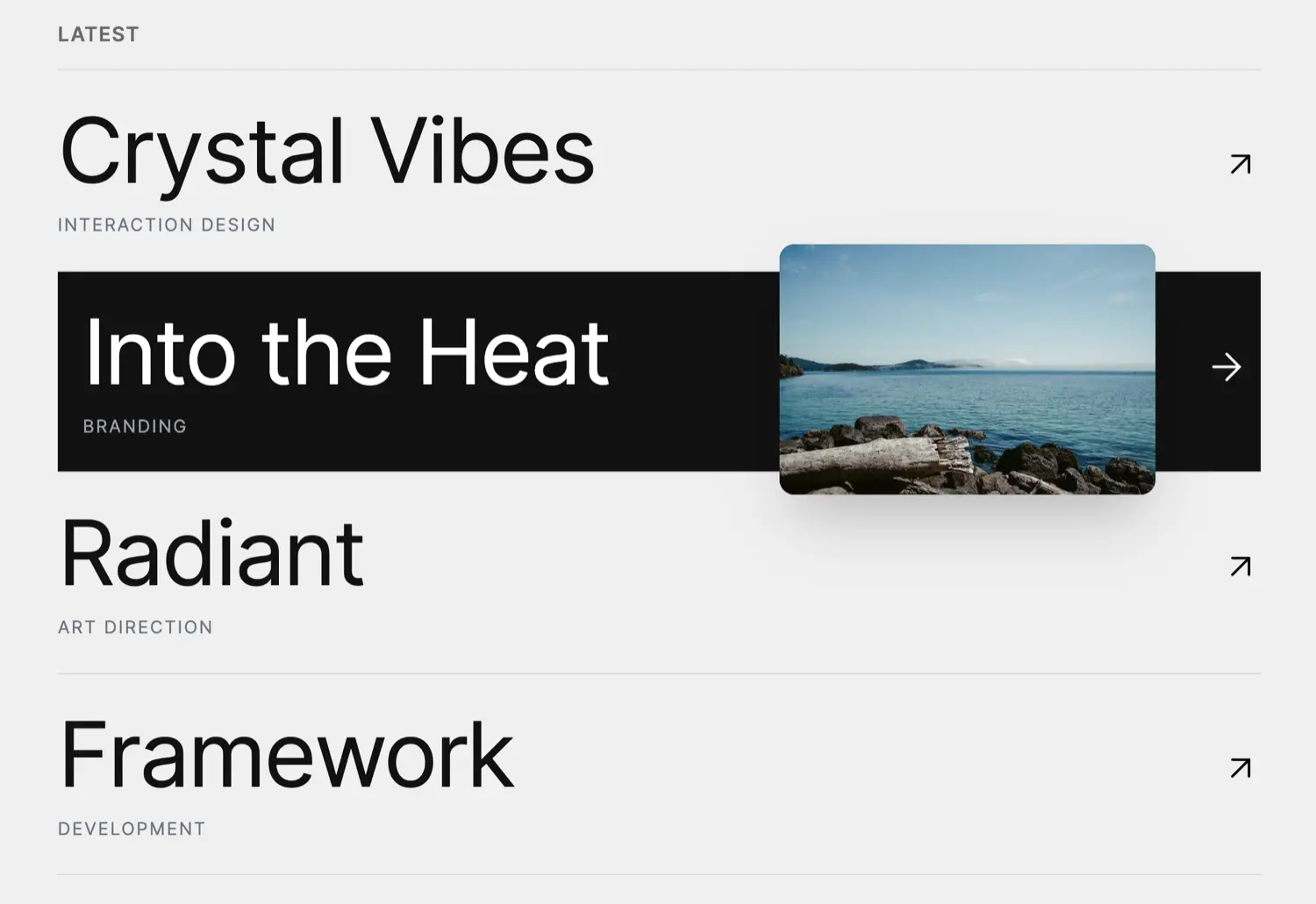 Section with interactive hover links